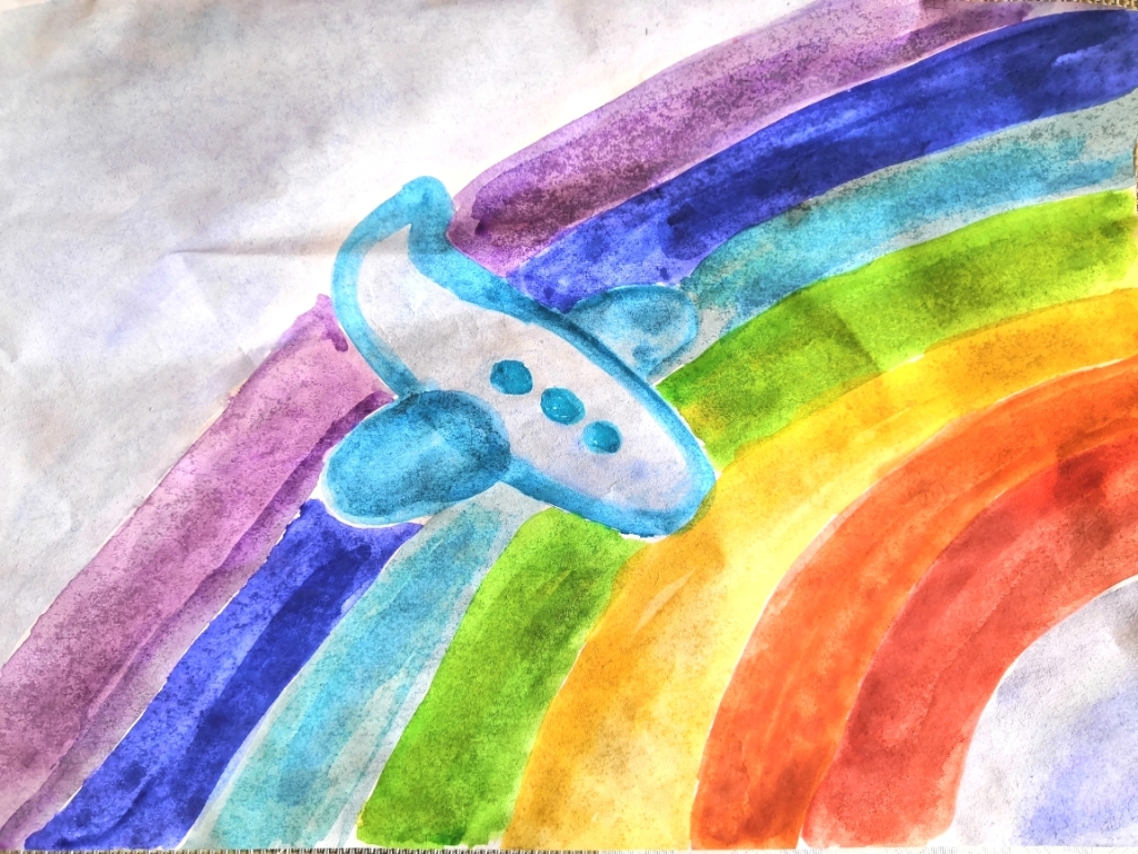 Рисунок Бернат Полины Дмитриевны, 3 года, Лечу по радуге